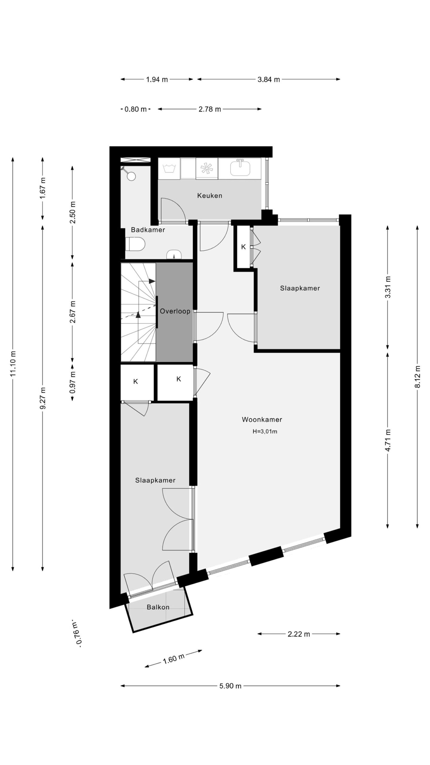 Plattegrond 28A op de 2e verdieping