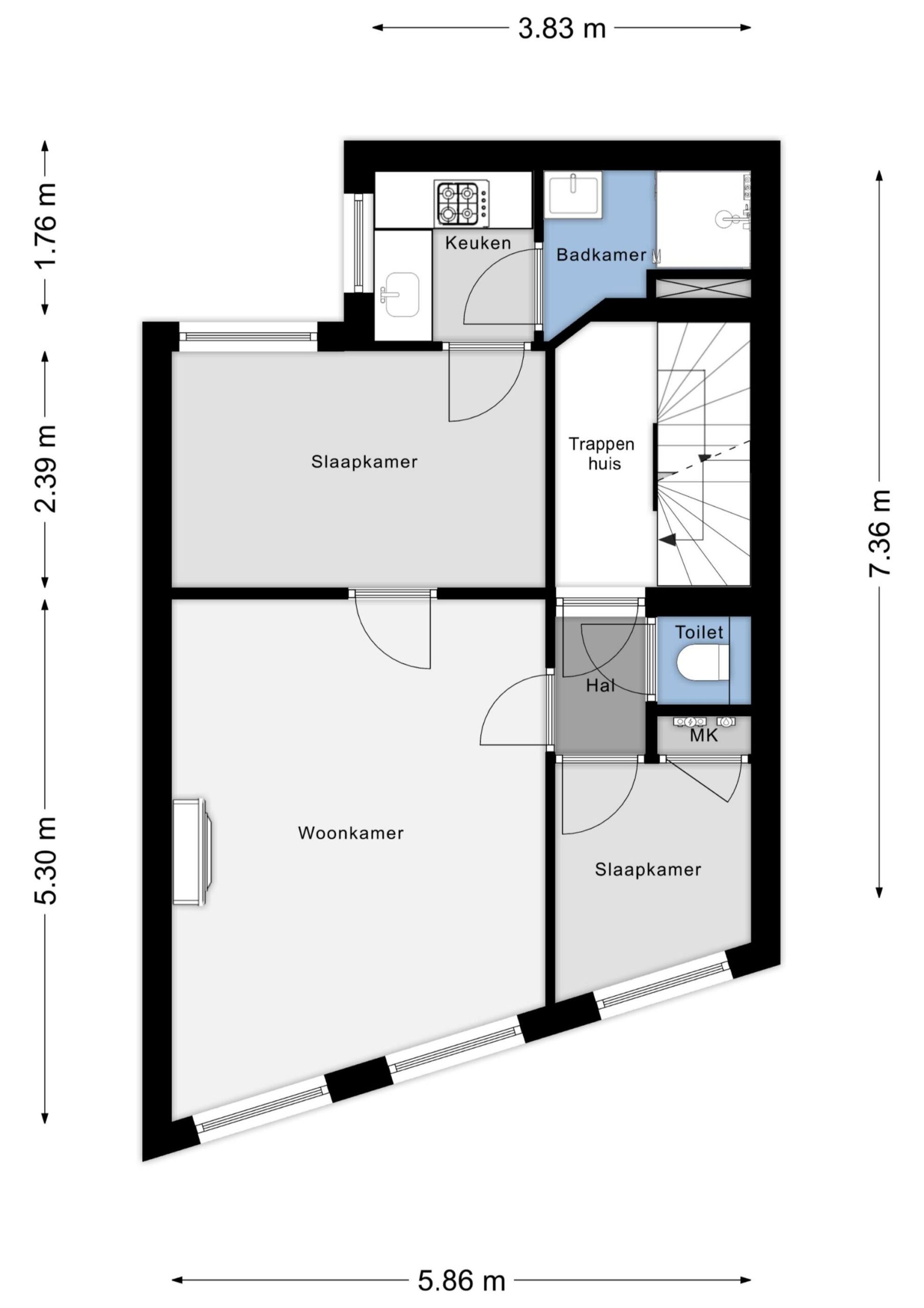 Plattegrond 30D op de 3e verdieping